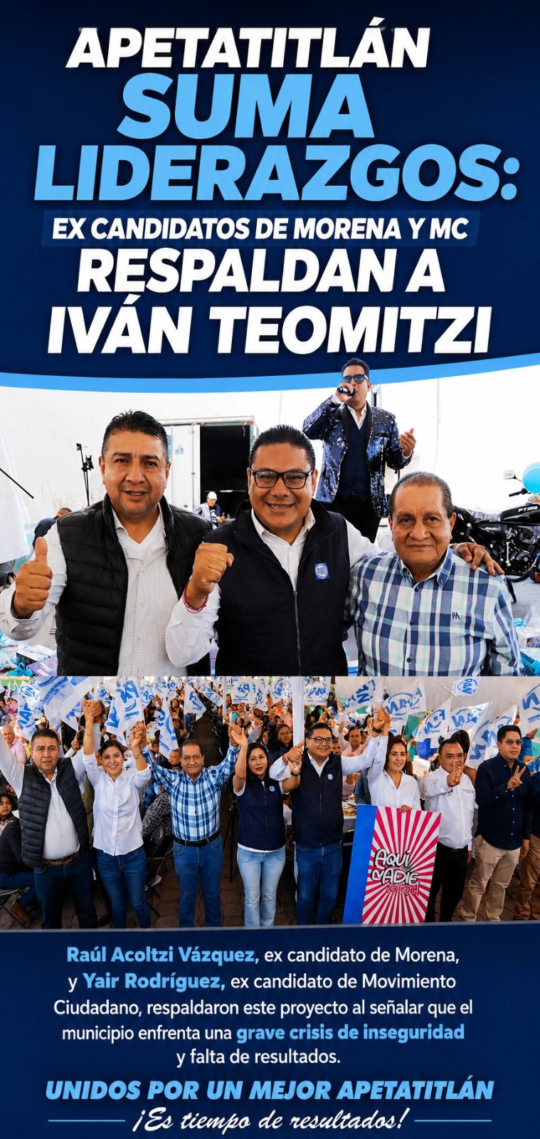Se suman ex candidatos de Morena y Movimiento Ciudadano al proyecto de Iván Teomitzi en Apetatitlán